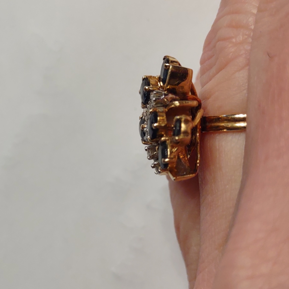 Blue sapphire And diamond ring 14 kt yellow gold - Picture 3 of 12